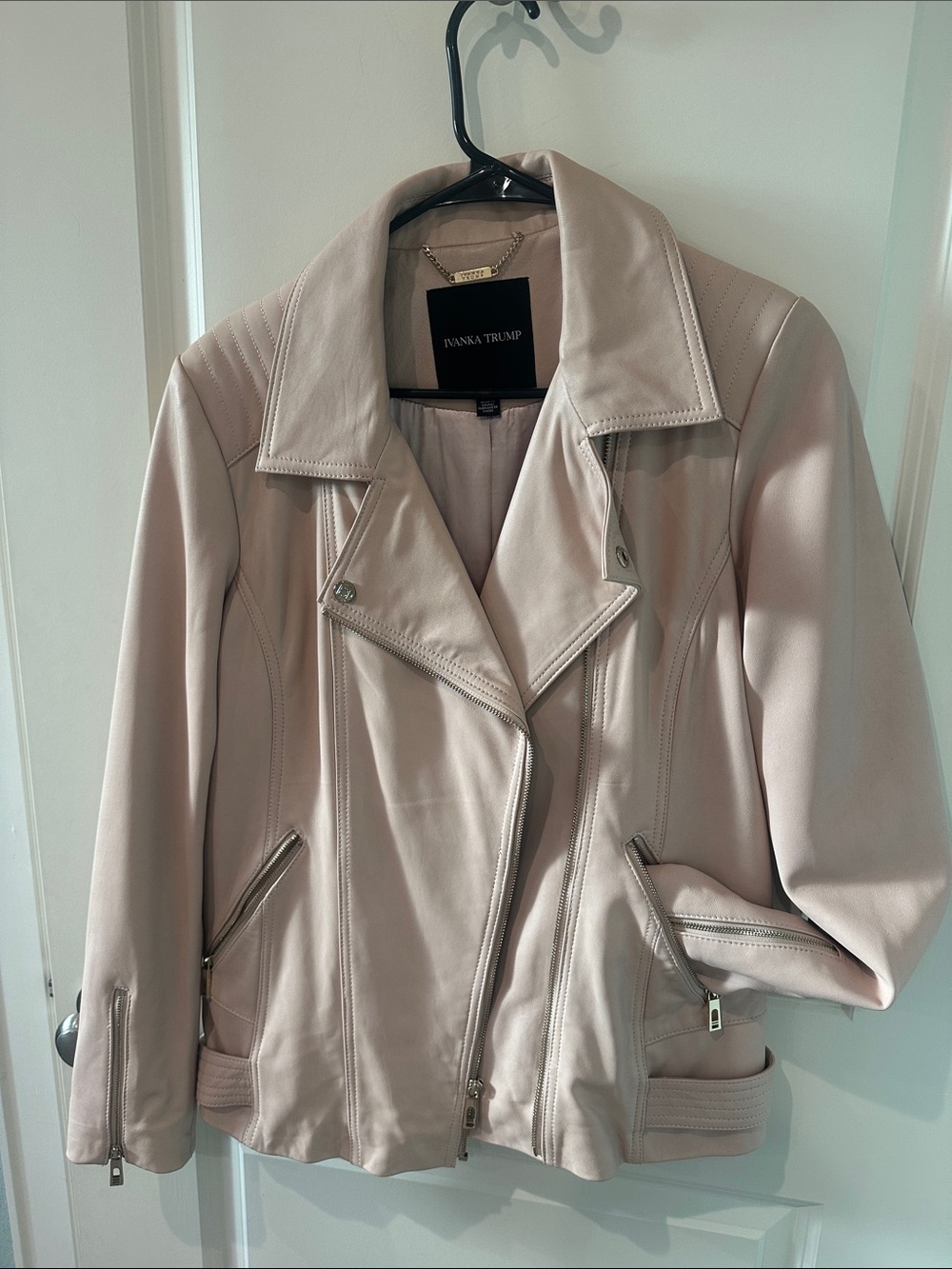 Ivanka Trump Light Blush Leather Moto Jacket